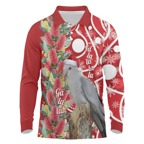 Blue Galah Mutation Christmas Australia Long Sleeve Polo Shirt Falalalala Galalah Bottlebrush Red Aboriginal Art - Aussie Hoodie