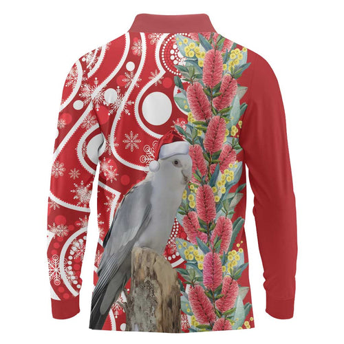 Blue Galah Mutation Christmas Australia Long Sleeve Polo Shirt Falalalala Galalah Bottlebrush Red Aboriginal Art - Aussie Hoodie
