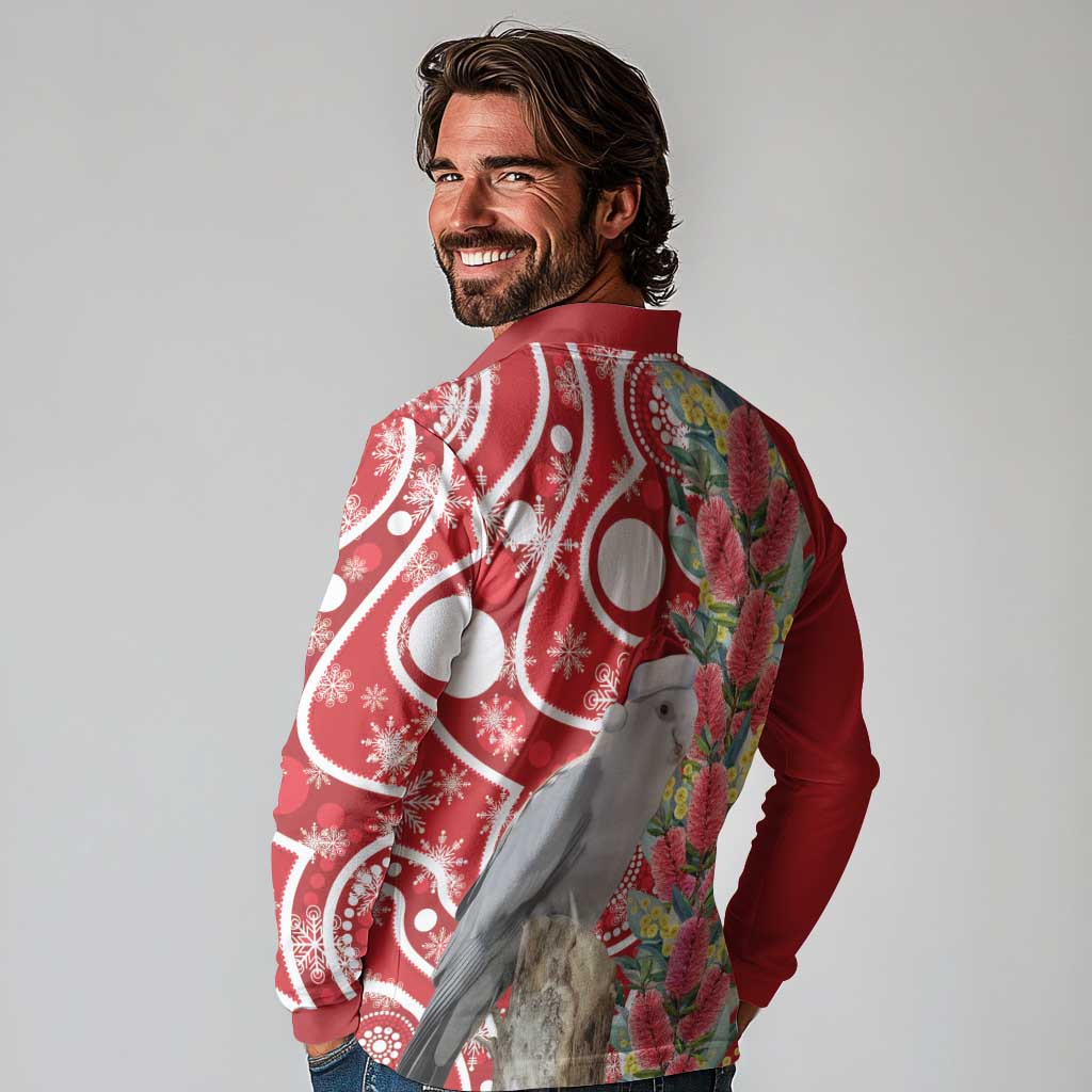 Blue Galah Mutation Christmas Australia Long Sleeve Polo Shirt Falalalala Galalah Bottlebrush Red Aboriginal Art - Aussie Hoodie
