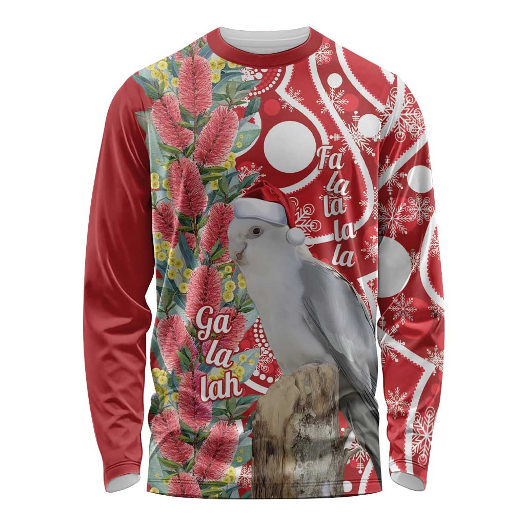Blue Galah Mutation Christmas Australia Long Sleeve Shirt Falalalala Galalah Bottlebrush Red Aboriginal Art - Aussie Hoodie