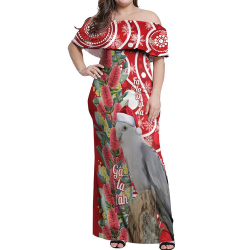 Blue Galah Mutation Christmas Australia Off Shoulder Maxi Dress Falalalala Galalah Bottlebrush Red Aboriginal Art - Aussie Hoodie