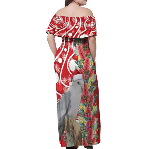 Blue Galah Mutation Christmas Australia Off Shoulder Maxi Dress Falalalala Galalah Bottlebrush Red Aboriginal Art - Aussie Hoodie