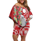 Blue Galah Mutation Christmas Australia Off Shoulder Short Dress Falalalala Galalah Bottlebrush Red Aboriginal Art - Aussie Hoodie
