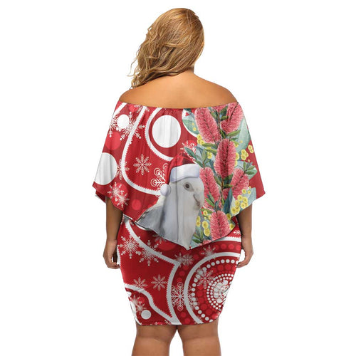Blue Galah Mutation Christmas Australia Off Shoulder Short Dress Falalalala Galalah Bottlebrush Red Aboriginal Art - Aussie Hoodie