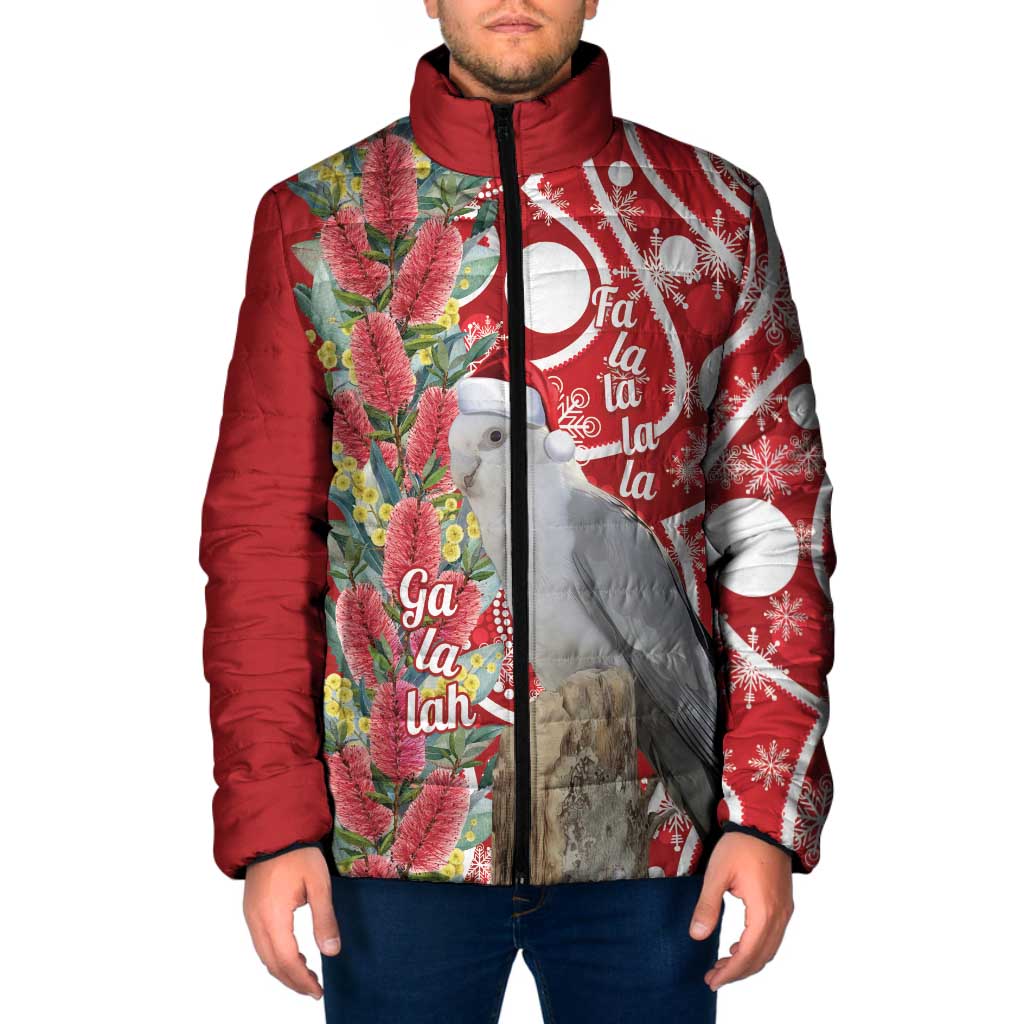 Blue Galah Mutation Christmas Australia Padded Jacket Falalalala Galalah Bottlebrush Red Aboriginal Art - Aussie Hoodie