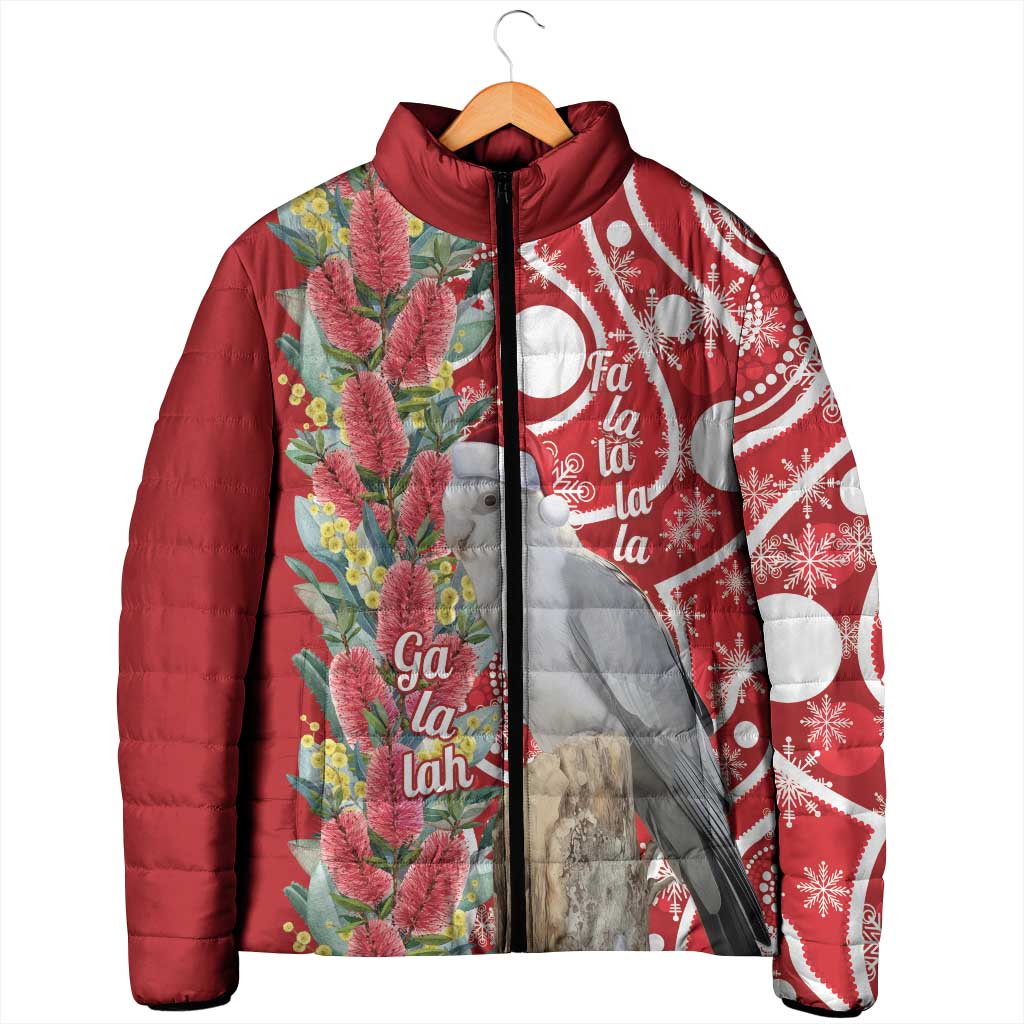 Blue Galah Mutation Christmas Australia Padded Jacket Falalalala Galalah Bottlebrush Red Aboriginal Art - Aussie Hoodie