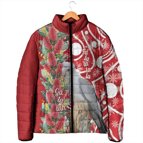 Blue Galah Mutation Christmas Australia Padded Jacket Falalalala Galalah Bottlebrush Red Aboriginal Art - Aussie Hoodie