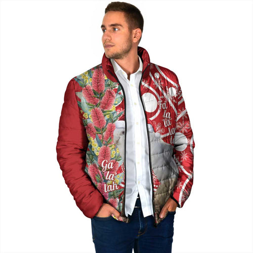 Blue Galah Mutation Christmas Australia Padded Jacket Falalalala Galalah Bottlebrush Red Aboriginal Art - Aussie Hoodie