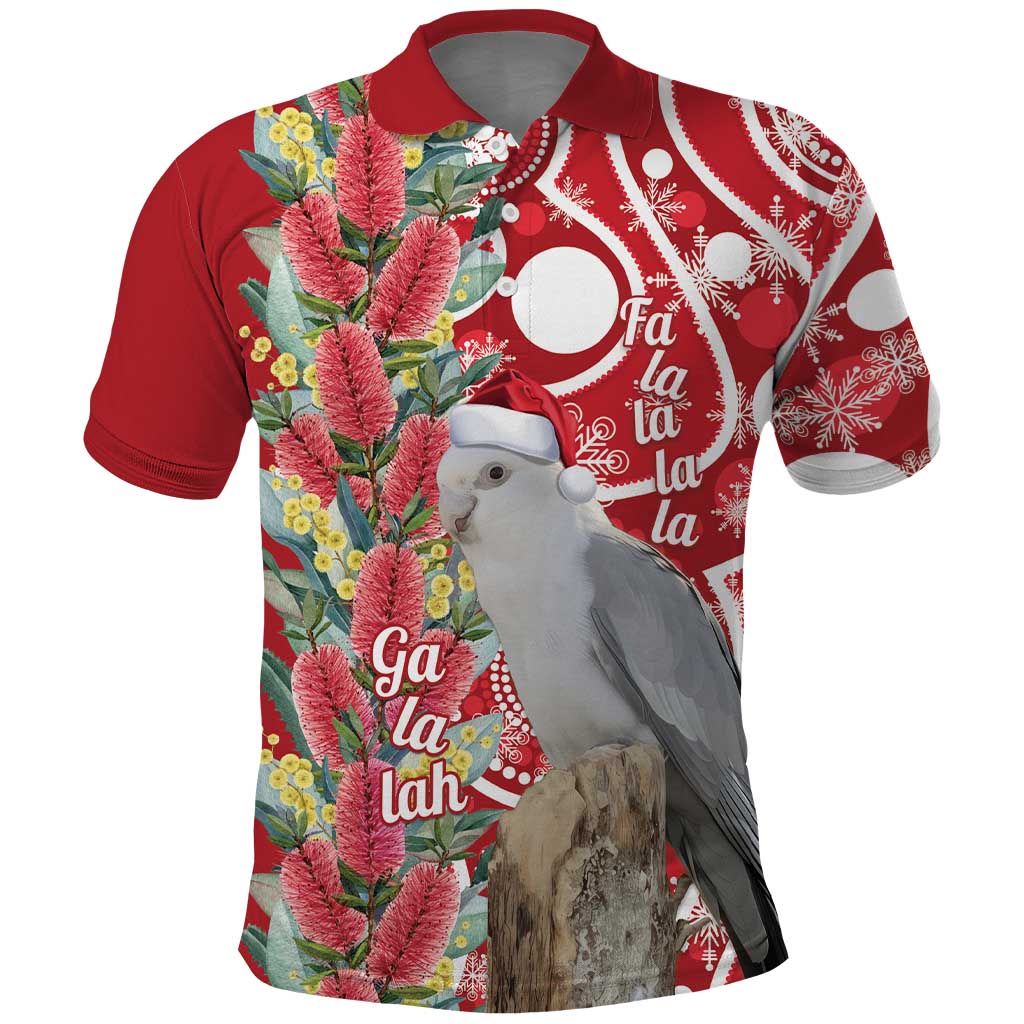 Blue Galah Mutation Christmas Australia Polo Shirt Falalalala Galalah Bottlebrush Red Aboriginal Art - Aussie Hoodie