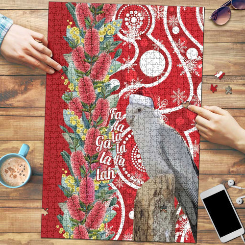 Blue Galah Mutation Christmas Australia Puzzle Falalalala Galalah Bottlebrush Red Aboriginal Art - Aussie Hoodie