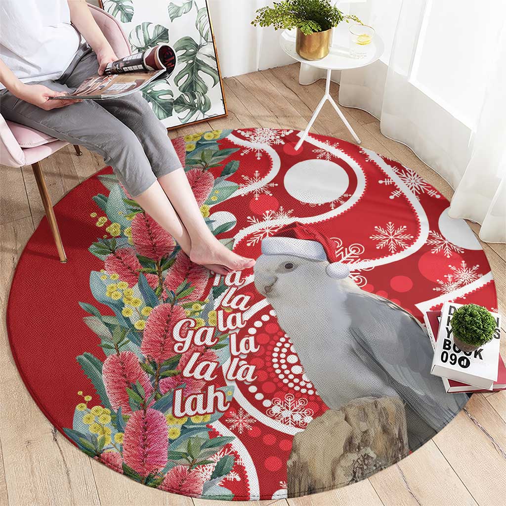 Blue Galah Mutation Christmas Australia Round Carpet Falalalala Galalah Bottlebrush Red Aboriginal Art - Aussie Hoodie