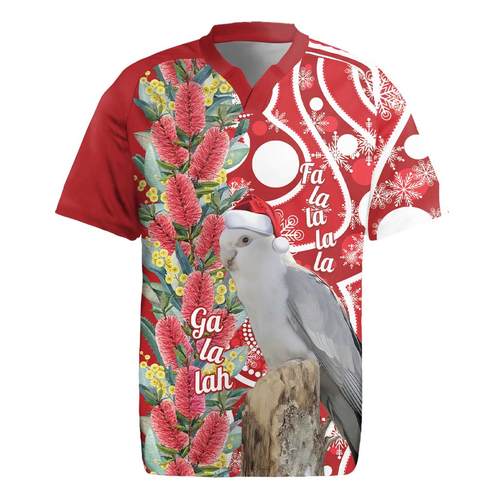 Blue Galah Mutation Christmas Australia Rugby Jersey Falalalala Galalah Bottlebrush Red Aboriginal Art - Aussie Hoodie