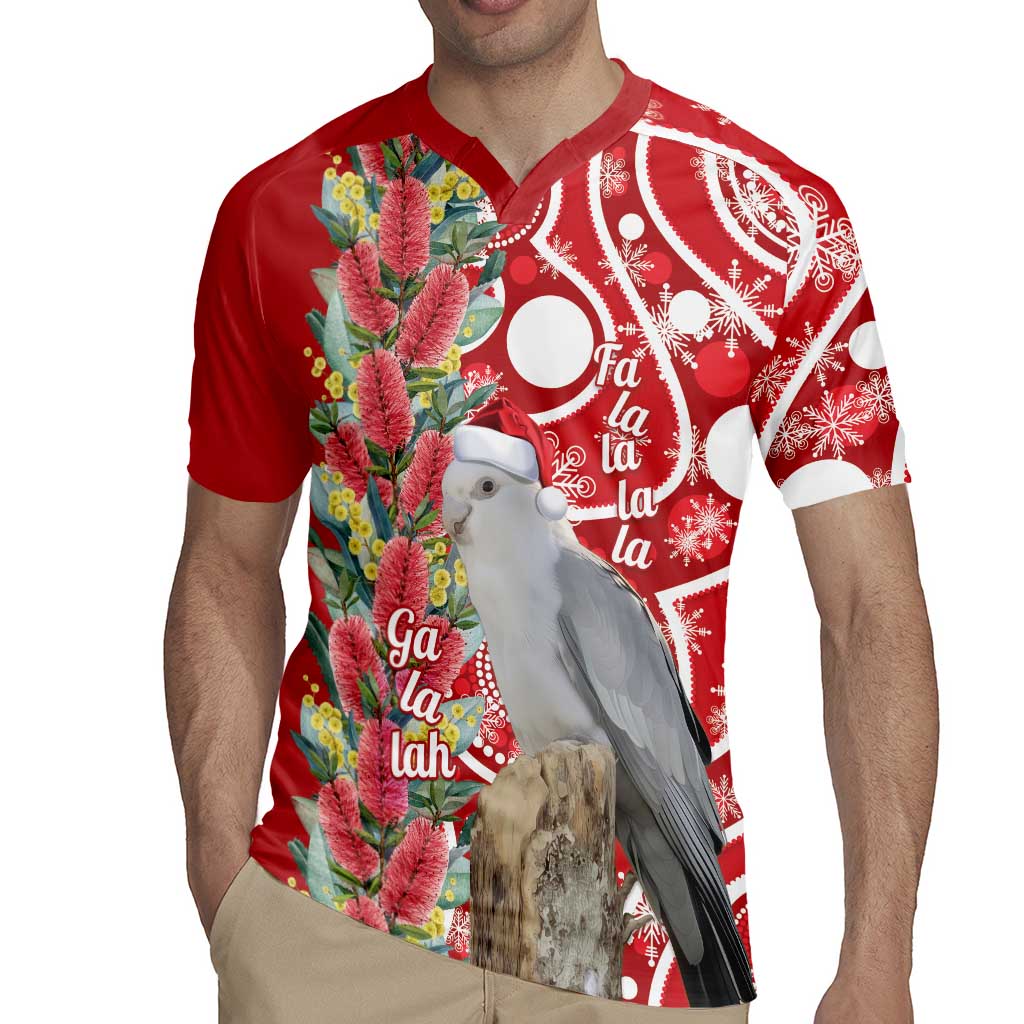 Blue Galah Mutation Christmas Australia Rugby Jersey Falalalala Galalah Bottlebrush Red Aboriginal Art - Aussie Hoodie