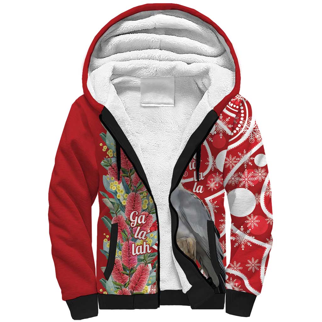 Blue Galah Mutation Christmas Australia Sherpa Hoodie Falalalala Galalah Bottlebrush Red Aboriginal Art - Aussie Hoodie