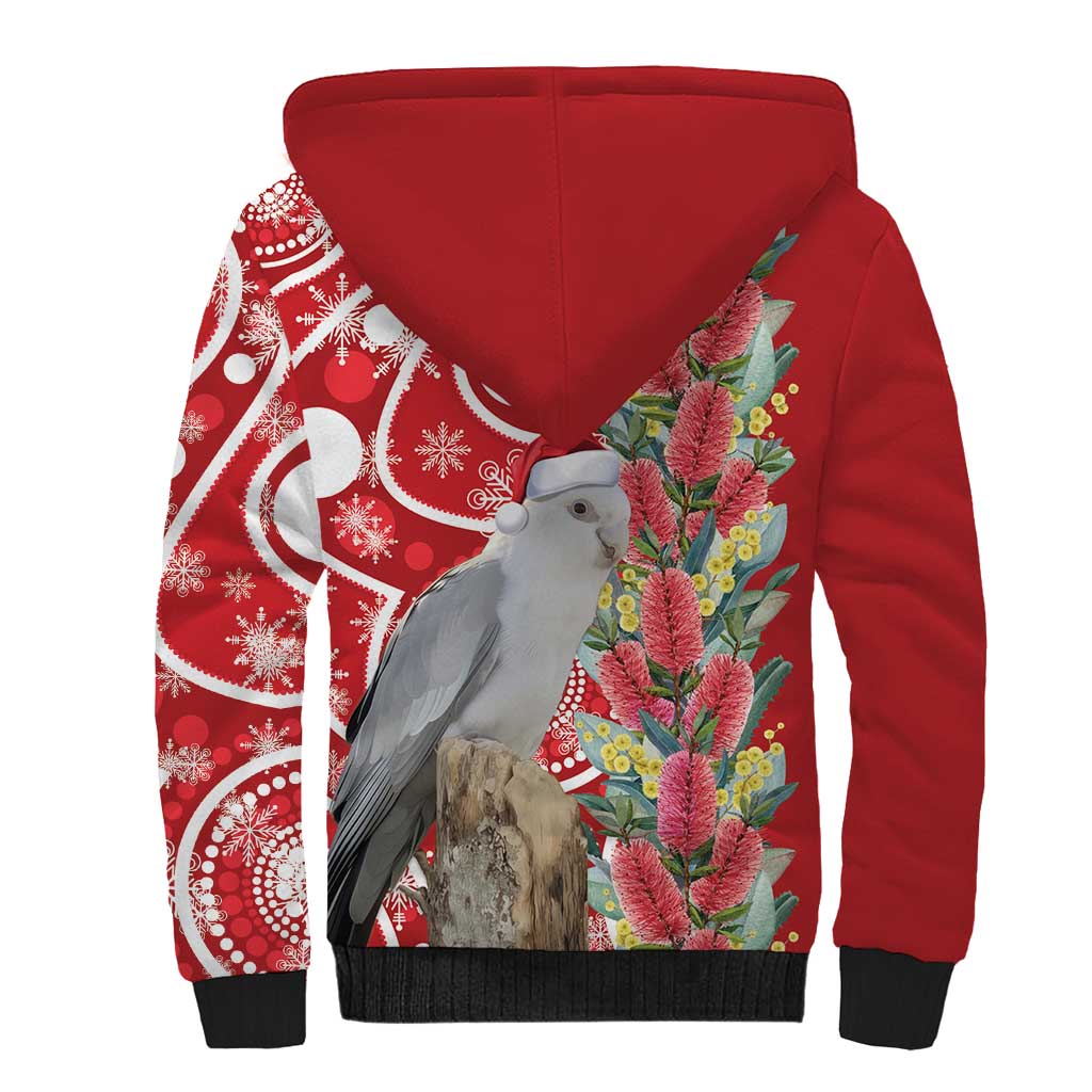 Blue Galah Mutation Christmas Australia Sherpa Hoodie Falalalala Galalah Bottlebrush Red Aboriginal Art - Aussie Hoodie