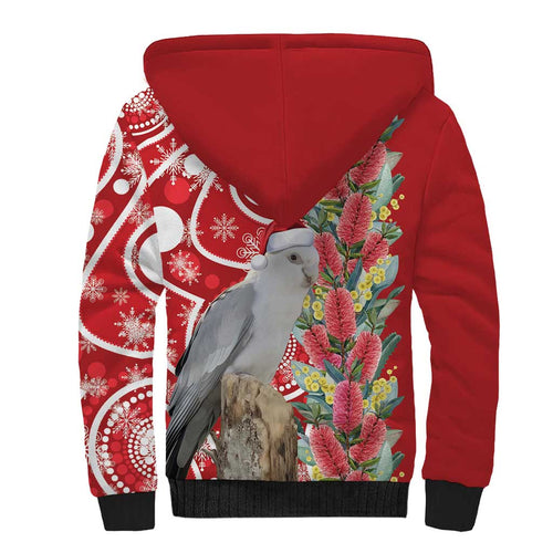 Blue Galah Mutation Christmas Australia Sherpa Hoodie Falalalala Galalah Bottlebrush Red Aboriginal Art - Aussie Hoodie