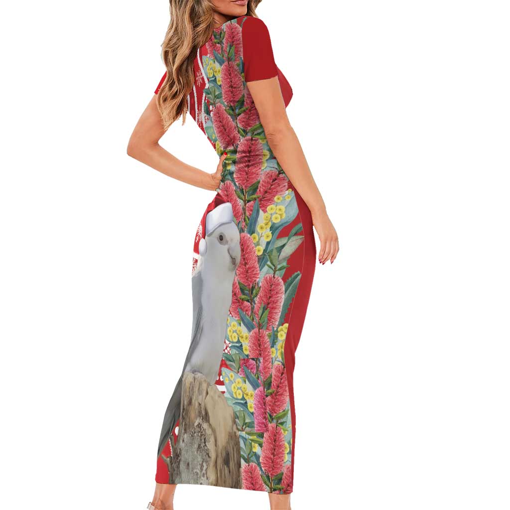 Blue Galah Mutation Christmas Australia Short Sleeve Bodycon Dress Falalalala Galalah Bottlebrush Red Aboriginal Art - Aussie Hoodie