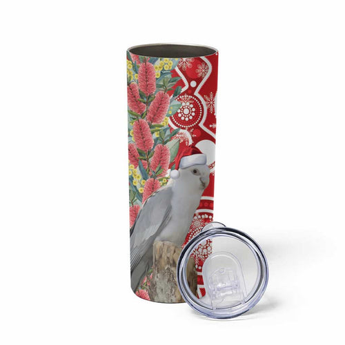 Blue Galah Mutation Christmas Australia Skinny Tumbler Falalalala Galalah Bottlebrush Red Aboriginal Art - Aussie Hoodie