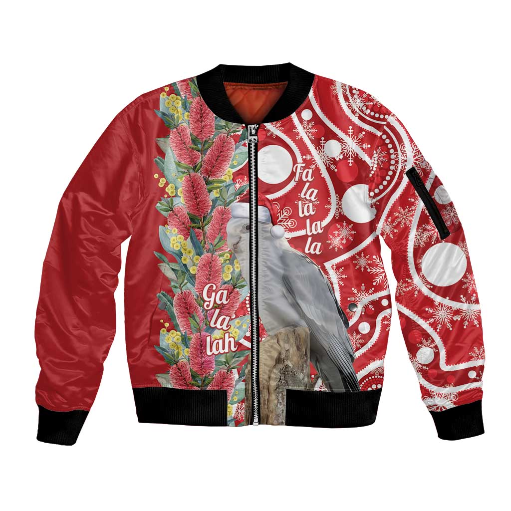 Blue Galah Mutation Christmas Australia Sleeve Zip Bomber Jacket Falalalala Galalah Bottlebrush Red Aboriginal Art - Aussie Hoodie