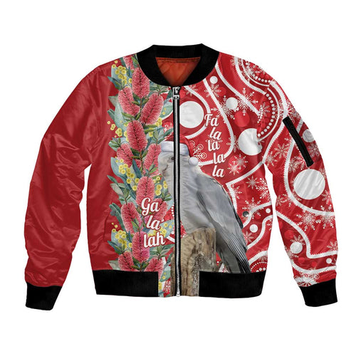 Blue Galah Mutation Christmas Australia Sleeve Zip Bomber Jacket Falalalala Galalah Bottlebrush Red Aboriginal Art - Aussie Hoodie