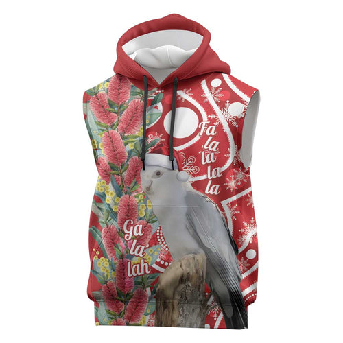 Blue Galah Mutation Christmas Australia Sleeveless Hoodie Falalalala Galalah Bottlebrush Red Aboriginal Art - Aussie Hoodie