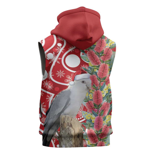 Blue Galah Mutation Christmas Australia Sleeveless Hoodie Falalalala Galalah Bottlebrush Red Aboriginal Art - Aussie Hoodie