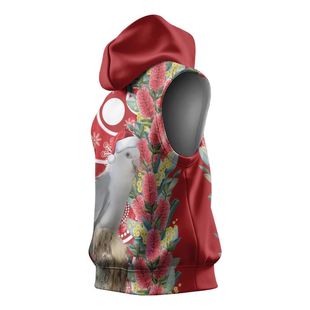 Blue Galah Mutation Christmas Australia Sleeveless Hoodie Falalalala Galalah Bottlebrush Red Aboriginal Art - Aussie Hoodie