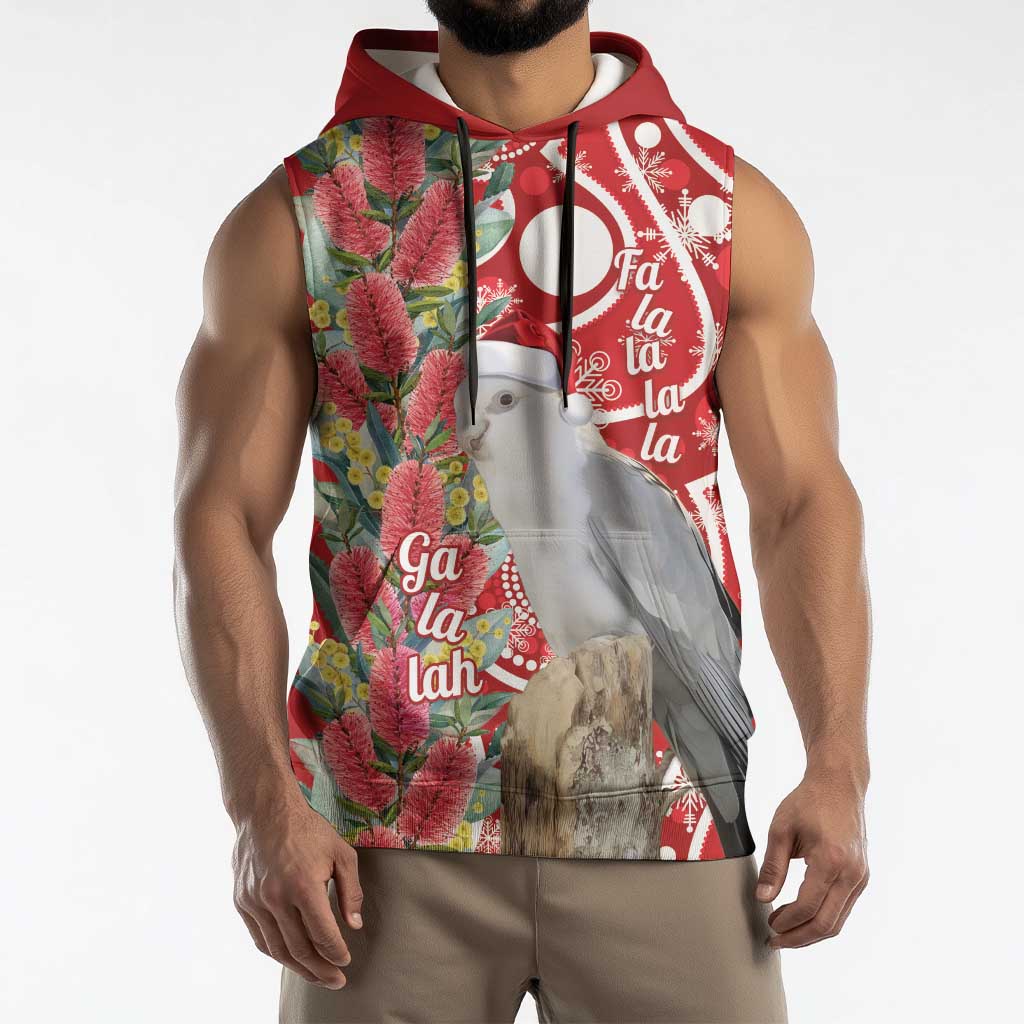 Blue Galah Mutation Christmas Australia Sleeveless Hoodie Falalalala Galalah Bottlebrush Red Aboriginal Art - Aussie Hoodie