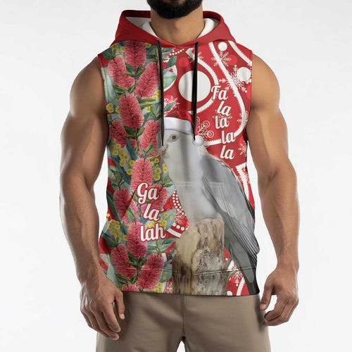 Blue Galah Mutation Christmas Australia Sleeveless Hoodie Falalalala Galalah Bottlebrush Red Aboriginal Art - Aussie Hoodie