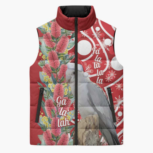 Blue Galah Mutation Christmas Australia Sleeveless Puffer Jacket Falalalala Galalah Bottlebrush Red Aboriginal Art - Aussie Hoodie