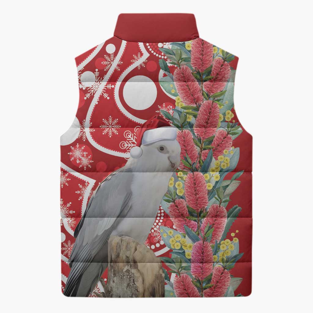 Blue Galah Mutation Christmas Australia Sleeveless Puffer Jacket Falalalala Galalah Bottlebrush Red Aboriginal Art - Aussie Hoodie