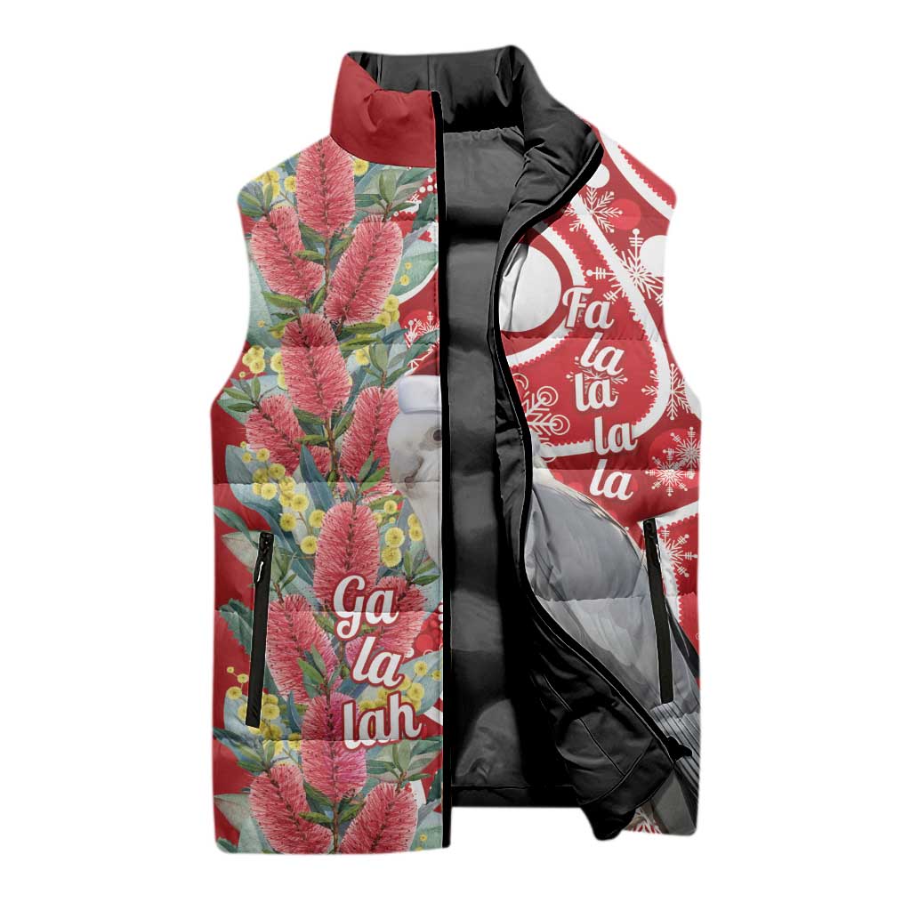 Blue Galah Mutation Christmas Australia Sleeveless Puffer Jacket Falalalala Galalah Bottlebrush Red Aboriginal Art - Aussie Hoodie