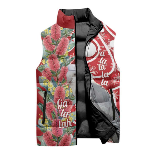Blue Galah Mutation Christmas Australia Sleeveless Puffer Jacket Falalalala Galalah Bottlebrush Red Aboriginal Art - Aussie Hoodie