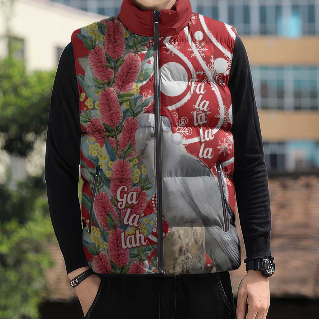 Blue Galah Mutation Christmas Australia Sleeveless Puffer Jacket Falalalala Galalah Bottlebrush Red Aboriginal Art - Aussie Hoodie
