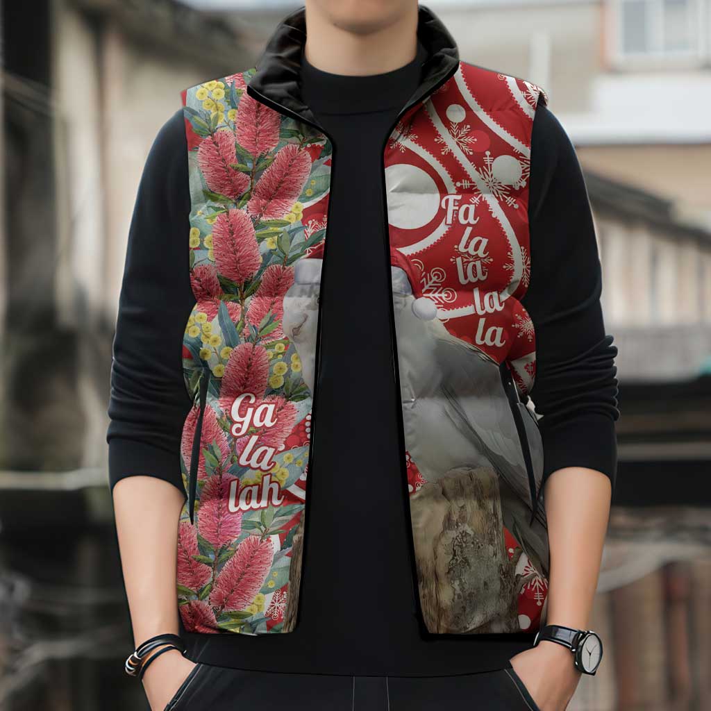 Blue Galah Mutation Christmas Australia Sleeveless Puffer Jacket Falalalala Galalah Bottlebrush Red Aboriginal Art - Aussie Hoodie