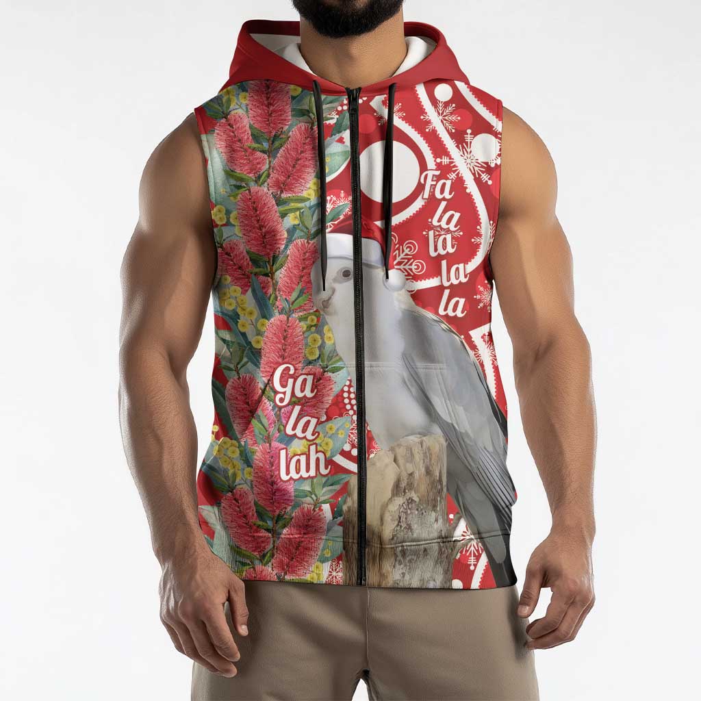 Blue Galah Mutation Christmas Australia Sleeveless Zip Hoodie Falalalala Galalah Bottlebrush Red Aboriginal Art LT14