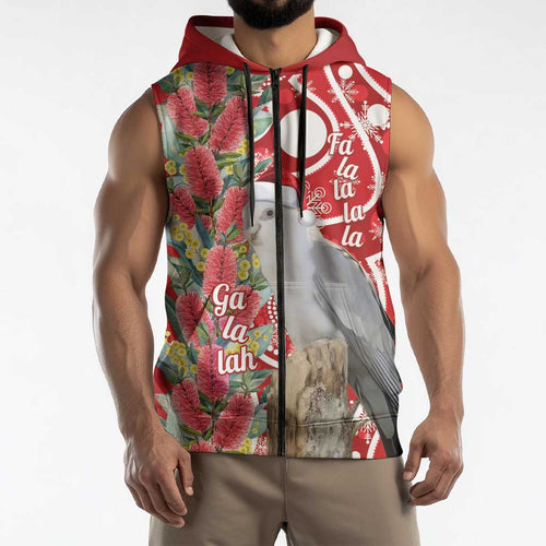 Blue Galah Mutation Christmas Australia Sleeveless Zip Hoodie Falalalala Galalah Bottlebrush Red Aboriginal Art LT14