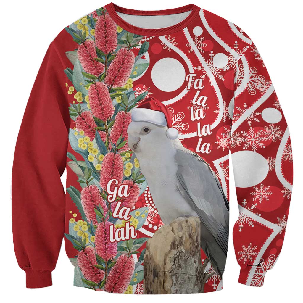 Blue Galah Mutation Christmas Australia Sweatshirt Falalalala Galalah Bottlebrush Red Aboriginal Art - Aussie Hoodie
