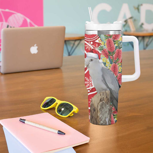 Blue Galah Mutation Christmas Australia Tumbler With Handle Falalalala Galalah Bottlebrush Red Aboriginal Art - Aussie Hoodie