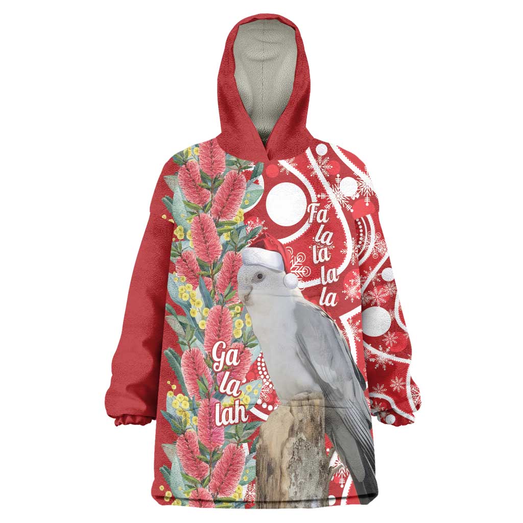 Blue Galah Mutation Christmas Australia Wearable Blanket Hoodie Falalalala Galalah Bottlebrush Red Aboriginal Art - Aussie Hoodie