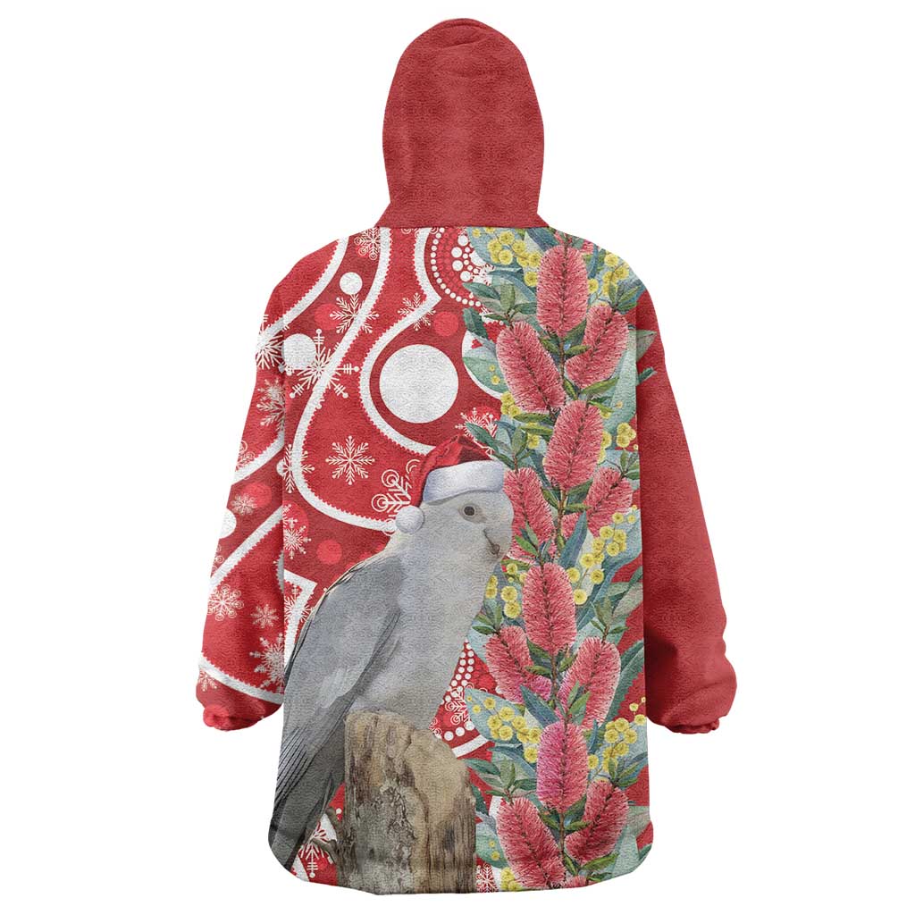 Blue Galah Mutation Christmas Australia Wearable Blanket Hoodie Falalalala Galalah Bottlebrush Red Aboriginal Art - Aussie Hoodie
