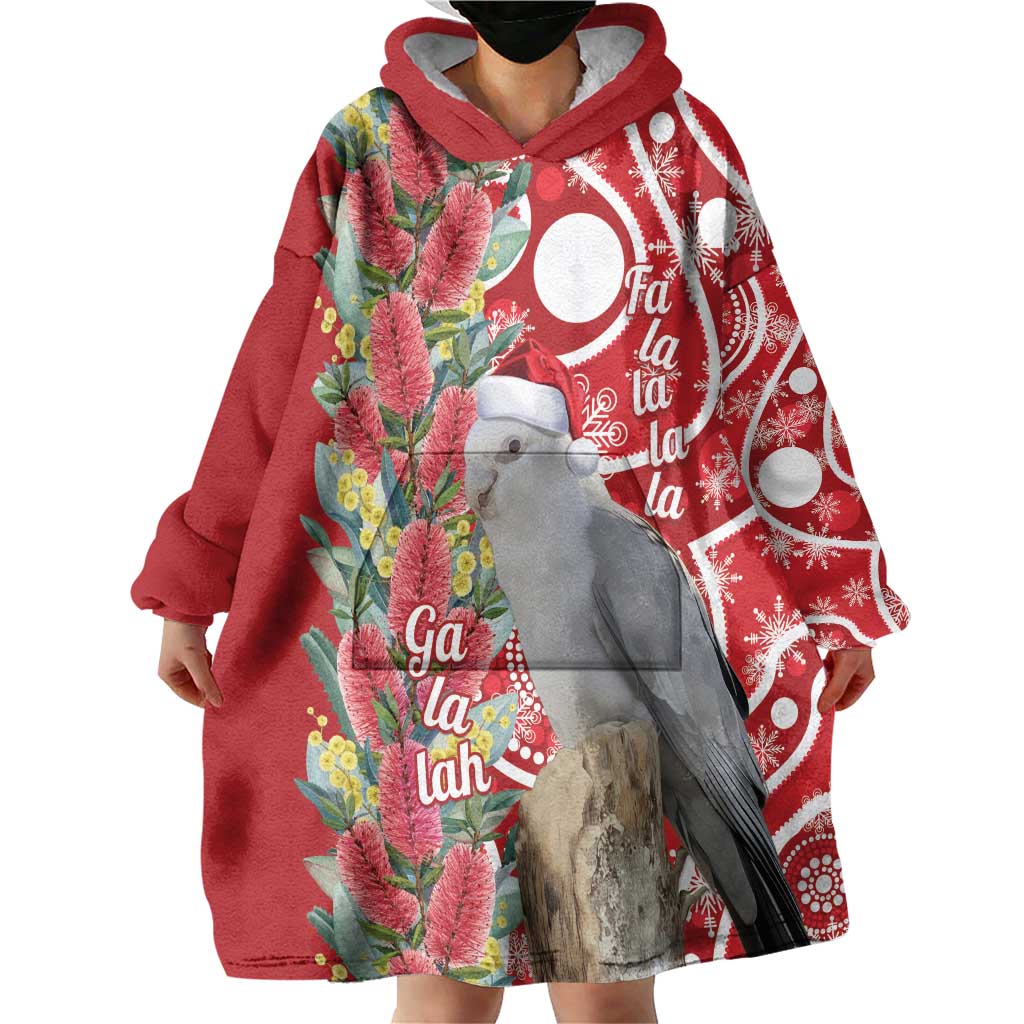 Blue Galah Mutation Christmas Australia Wearable Blanket Hoodie Falalalala Galalah Bottlebrush Red Aboriginal Art - Aussie Hoodie