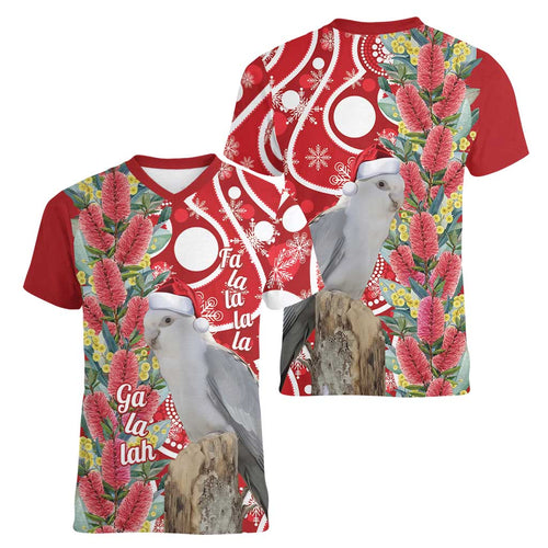 Blue Galah Mutation Christmas Australia Women V-Neck T-Shirt Falalalala Galalah Bottlebrush Red Aboriginal Art - Aussie Hoodie