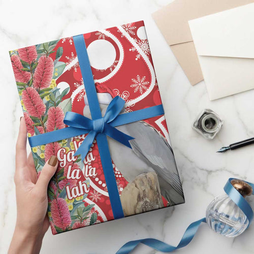 Blue Galah Mutation Christmas Australia Wrapping Paper Falalalala Galalah Bottlebrush Red Aboriginal Art - Aussie Hoodie