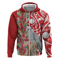 Blue Galah Mutation Christmas Australia Zip Hoodie Falalalala Galalah Bottlebrush Red Aboriginal Art - Aussie Hoodie