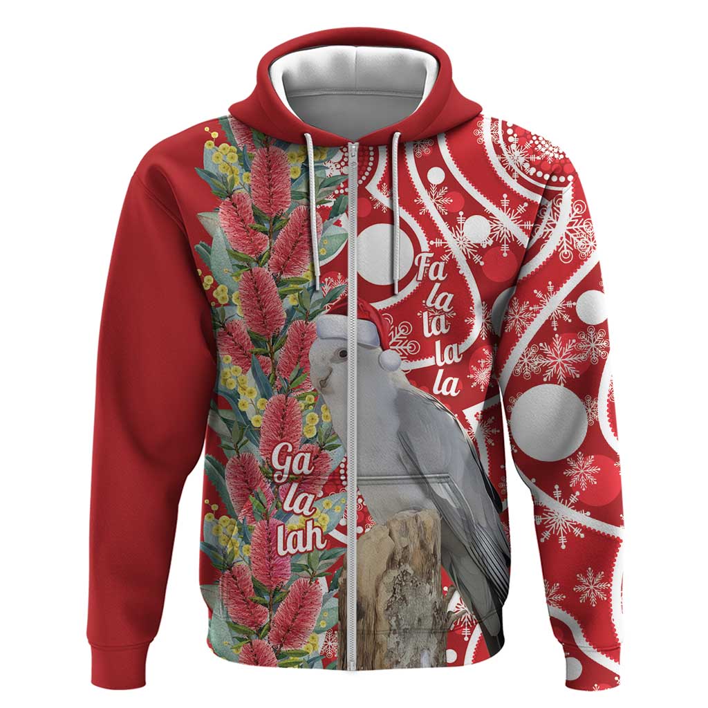 Blue Galah Mutation Christmas Australia Zip Hoodie Falalalala Galalah Bottlebrush Red Aboriginal Art - Aussie Hoodie
