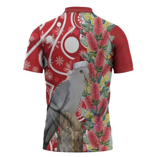 Blue Galah Mutation Christmas Australia Zipper Polo Shirt Falalalala Galalah Bottlebrush Red Aboriginal Art - Aussie Hoodie