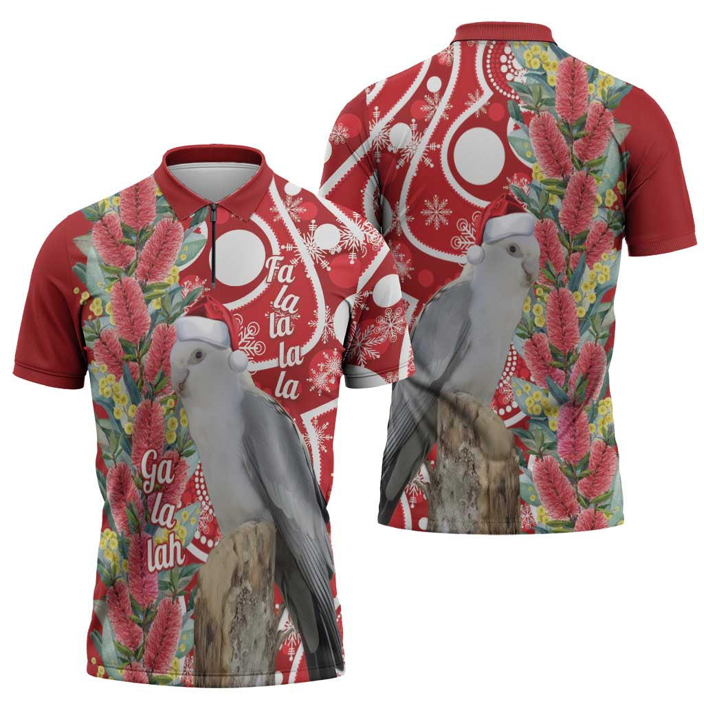 Blue Galah Mutation Christmas Australia Zipper Polo Shirt Falalalala Galalah Bottlebrush Red Aboriginal Art - Aussie Hoodie