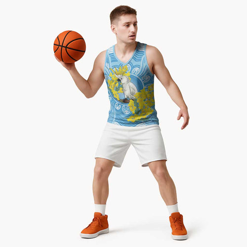 World Diabetes Day Australia Basketball Jersey Yellow-crested Cockatoo Golden Wattle Aboriginal - Aussie Hoodie