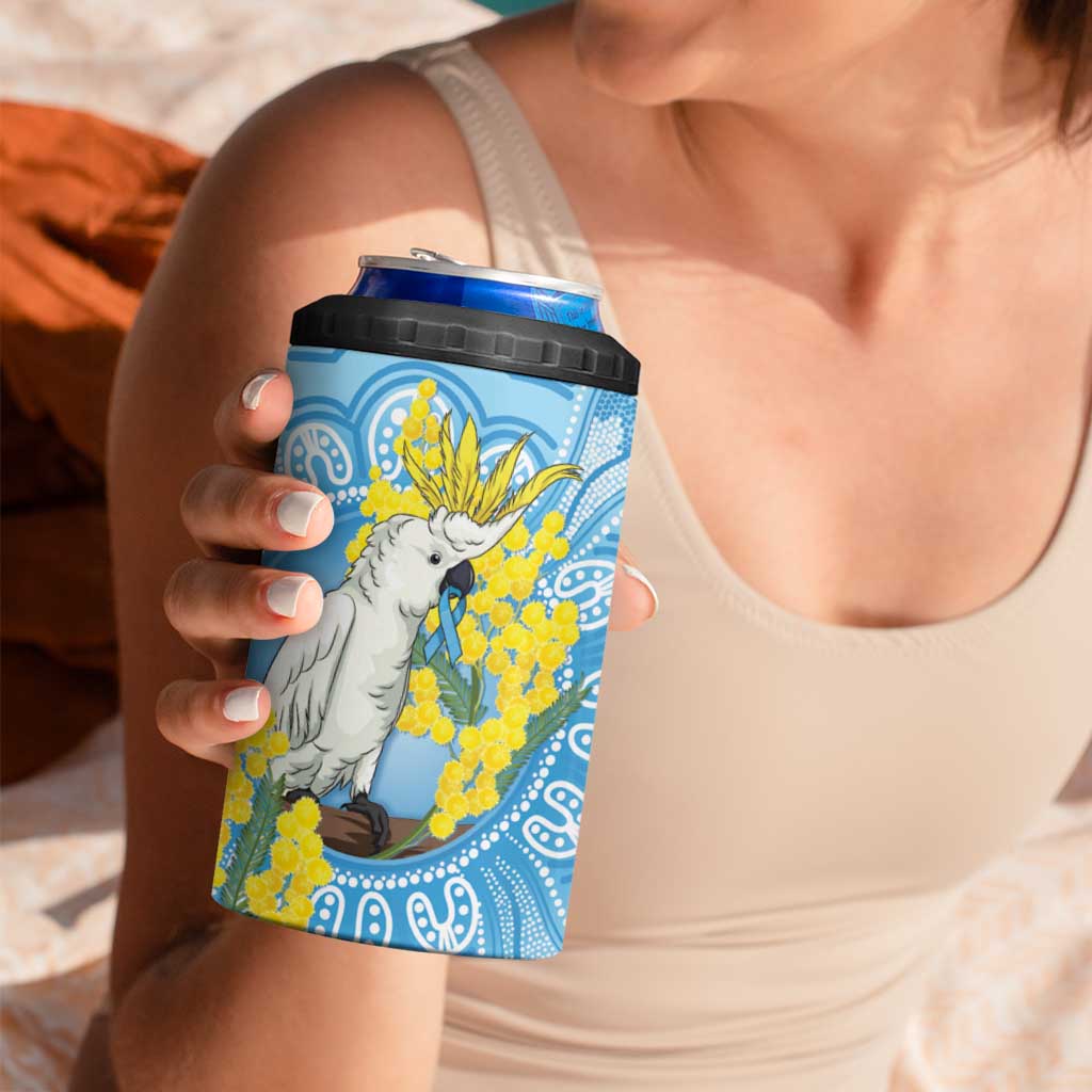 World Diabetes Day Australia 4 in 1 Can Cooler Tumbler Yellow-crested Cockatoo Golden Wattle Aboriginal - Aussie Hoodie